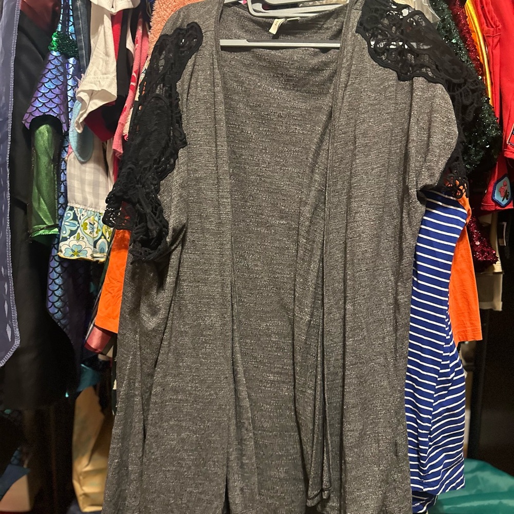 Mossimo Supply Co. Gray Cardigan with Black Lace